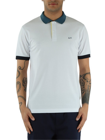 BIANCO | Polo in cotone piquet con profili a contrasto
