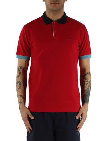 ROSSO | Polo in cotone piquet con profili a contrasto