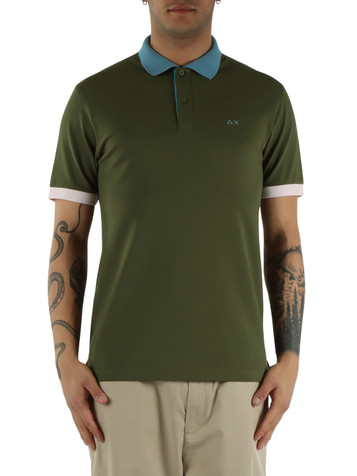VERDE SCURO | Polo in cotone piquet con profili a contrasto