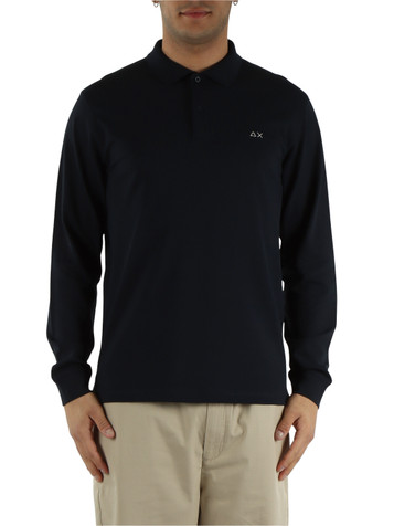 BLU SCURO | Polo manica lunga in cotone piquet stretch