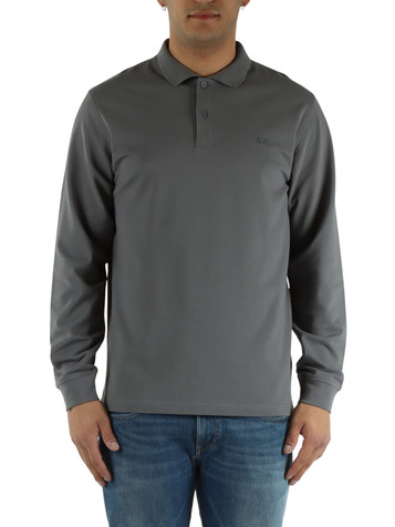GRIGIO | Polo manica lunga in cotone piquet stretch