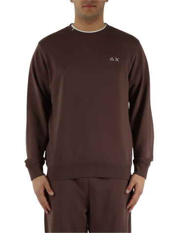 MARRONE | Felpa in cotone garzato con ricamo logo frontale