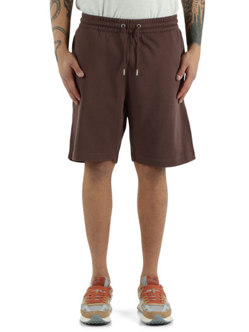 MARRONE | Pantaloncini sportivi in cotone garzato con ricamo logo frontale