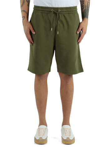 VERDE SCURO | Pantaloncini sportivi in cotone garzato con ricamo logo frontale