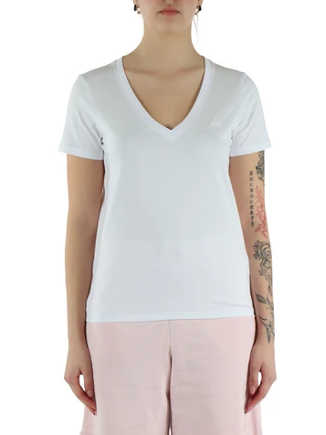 BIANCO | T-shirt collo a V in cotone mercerizzato