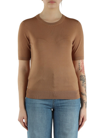 MARRONE CHIARO | Maglia girocollo a manica corta in misto viscosa