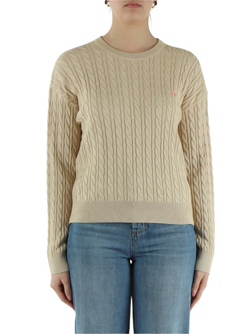 BEIGE | Maglia girocollo in cotone a trecce