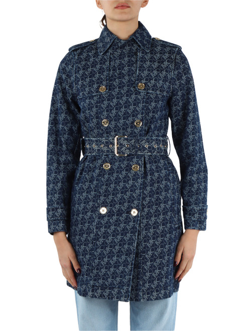 Trench in denim con logo jacquard all over