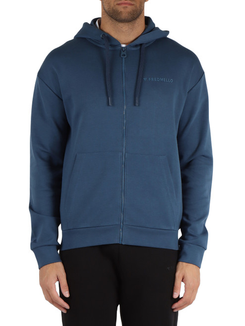 Felpa in misto cotone con cappuccio e zip