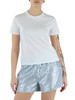 WEISS | Boxy Regular T-Shirt aus Baumwolle mit Pailletten-Logo