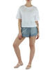 WEISS | Cropped T-Shirt aus Baumwolle mit Strass-Logo