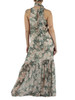 VERDE ACQUA | Abito lungo in misto seta con stampa floreale