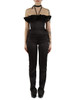 NERO | Tuta in satin stretch con maxi rouches