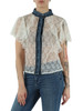 BIANCO | Camicia in pizzo con inserti in denim