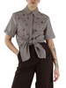 MARRONE | Camicia a quadretti in popeline con nodo