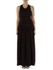 MARRONE | Abito lungo in doppio tessuto con dettagli cut-out