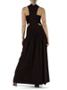 MARRONE | Abito lungo in doppio tessuto con dettagli cut-out