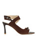 MARRONE | Sandali con tacco in suede con inserti in pelle