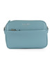 AZZURRO POLVERE | Camera case a tracolla in pelle con logo impresso