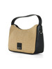 BEIGE | Borsa mini hobo effetto rafia con patch logo