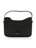 SCHWARZ | Mini-Hobo-Tasche im Rafia-Look mit Logo-Patch