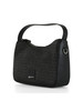 SCHWARZ | Mini-Hobo-Tasche im Rafia-Look mit Logo-Patch