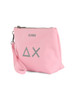 ROSA | BEACH: Mini pochette in canvas con stampa logo glitterata