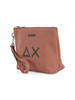 MARRONE CHIARO | BEACH: Mini pochette in canvas con stampa logo glitterata