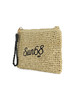 BEIGE | BEACH: Pochette in rafia con ricamo logo