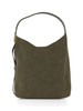 Militärgrün | Schultertasche in Wildlederoptik mit geprägtem Logo