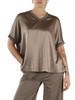 MARRONE | Blusa in seta con inserti in maglia