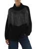 NERO | Maglia a costa inglese CAMARO con frange metalliche