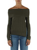 VERDE MILITARE | Maglia in lana vergine con scollo Bardot