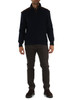 BLU SCURO | Maglia collo a zip in lana, cashmere e viscosa