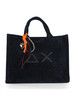 BLU SCURO | Borsa tote in velluto CALI Midi con stampa logo glitterata
