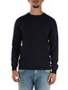 BLU SCURO | Maglia in lana merino e cotone con inserti a contrasto