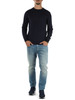 BLU SCURO | Maglia in lana merino e cotone con inserti a contrasto