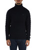 BLU SCURO | Maglia collo alto a trecce in misto lana merino e cashmere