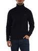BLU SCURO | Maglia collo alto a trecce in misto lana merino e cashmere