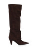 MARRONE | Stivali in suede con tacco a cono