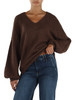 MARRONE | Maglia collo a V in misto lana e alpaca