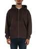 MARRONE | Felpa con zip e cappuccio in cotone garzato