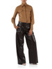 MARRONE | Pantalone gamba larga effetto pelle