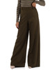 VERDE SCURO | Pantalone gamba larga in misto lana vergine