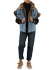 BLAU | Oversize Jeansweste mit Innenfutter aus Kunstpelz