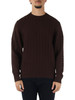MARRONE | Maglia girocollo a trecce in lana vergine e cashmere