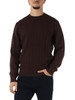 MARRONE | Maglia girocollo a trecce in lana vergine e cashmere
