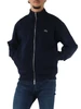 BLU SCURO | Felpa con zip classic fit in misto cotone piquet