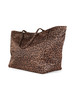 MARRONE | Borsa shopping in tessuto con stampa animalier