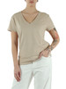 BEIGE | V-Ausschnitt T-Shirt aus Leinen und Baumwolle